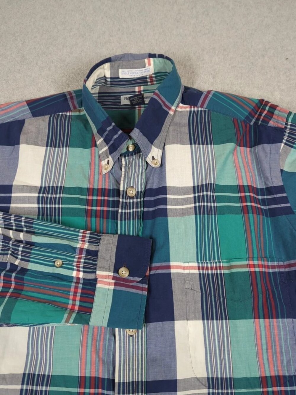 Bullock & Jones Shirt Men's Large Plaid Casual Button Down Made In USA